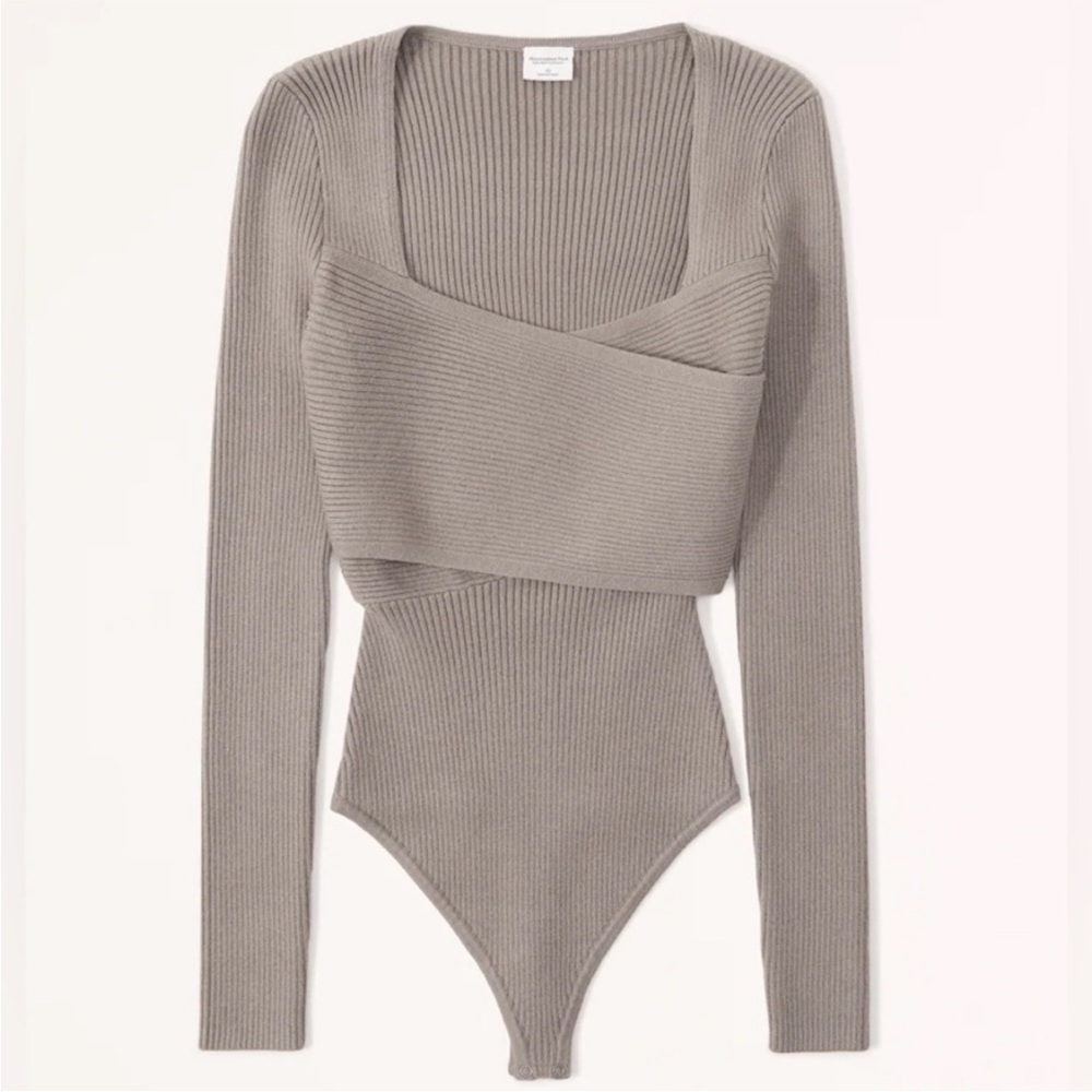 NEW Abercrombie LuxeLoft Wrap Sweater Bodysuit Taupe - Size XXS